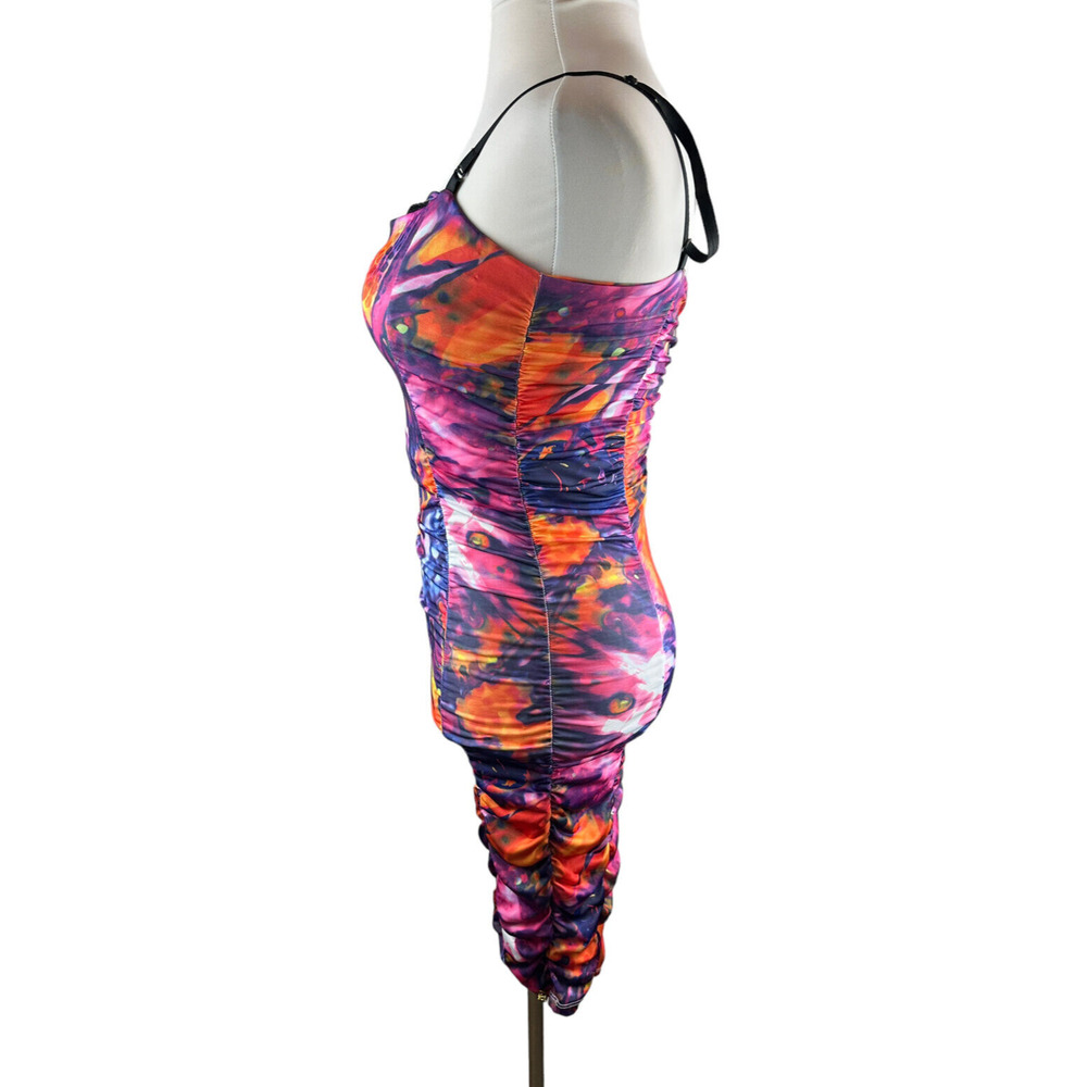 Vtg Y2k Apple Bottom Dress Watercolor Ruched Bodycon Form Fitting Dress Medium M - Picture 4 of 16